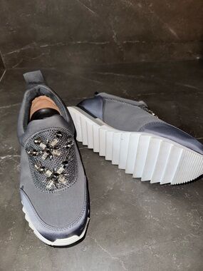 Gray Embellished Slip-On Women's Platform Sneakers
